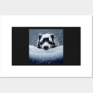 British Badger in the Snow Posters and Art